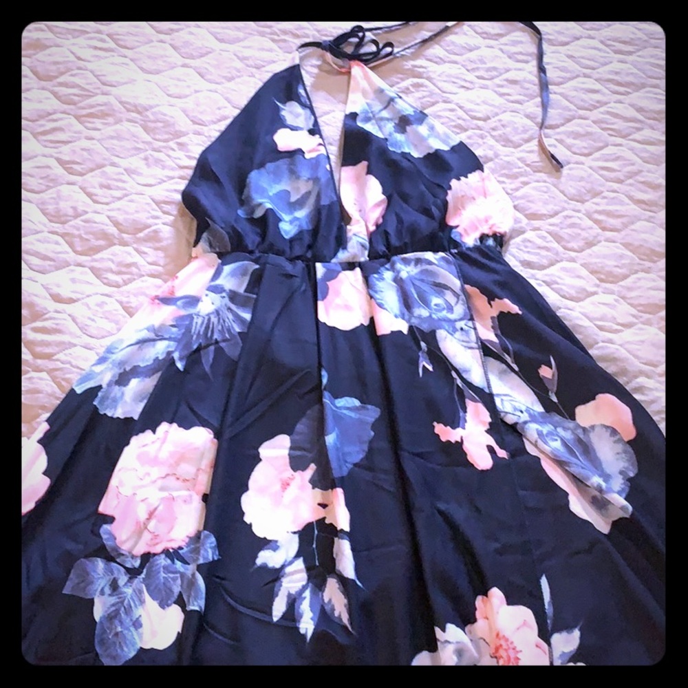 Long floral blue vacation dress